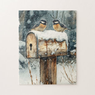 Rustieke mailbox met Chickadee vogels Legpuzzel