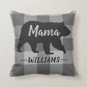 Rustieke Mama Beer Buffalo Plaid Monogram Naam Kussen