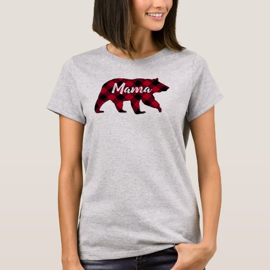 Rustieke Mama Beer Red Buffalo Plaid T-shirt (Voorkant)