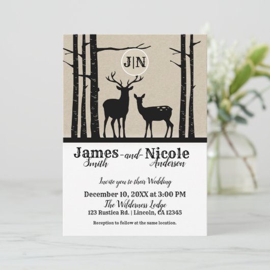 Rustieke Man & Vrouw Doe Deer Black Birch Wedding Kaart (Staand voorkant)