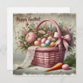  rustieke mand met pasteleieren en wortels feestdagenkaart (Voorkant / Achterkant)