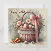 rustieke mand met pasteleieren en wortels feestdagenkaart (Voorkant)