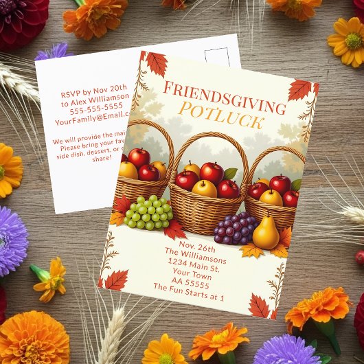 Rustieke manden van appels Vriendschap Potluck Feestdagenkaart