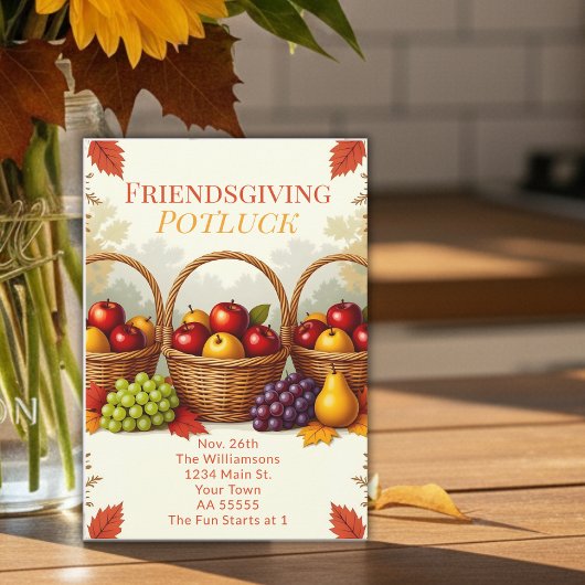Rustieke manden van appels Vriendschap Potluck Feestdagenkaart