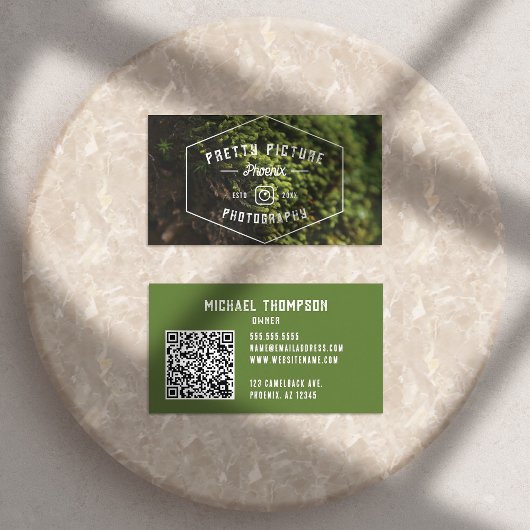 Rustieke mannelijke geometrische groene fotografie visitekaartje
