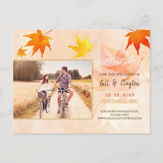 Rustieke Maple trouwfoto Save the Date Briefkaart (Voorkant)