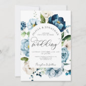 Rustieke Marine Blauw Alles in 1 Budget QR Code Hu Kaart (Voorkant)