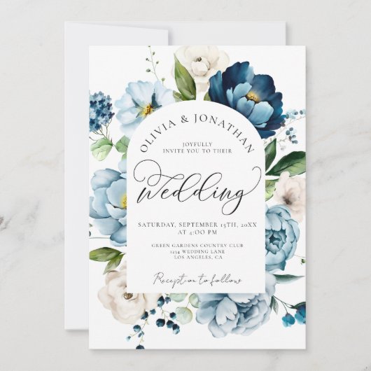 Rustieke Marine Blauw Alles in 1 Budget QR Code Hu Kaart (Voorkant)