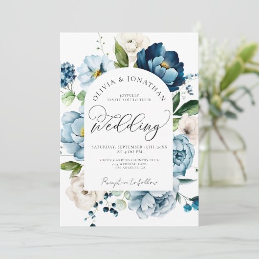 Rustieke Marine Blauw Alles in 1 Budget QR Code Hu Kaart (Staand voorkant)