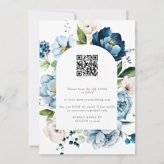 Rustieke Marine Blauw Alles in 1 Budget QR Code Hu Kaart (Achterkant)