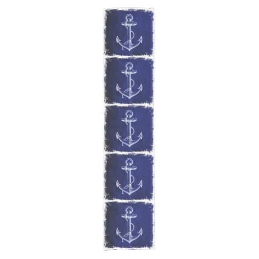 rustieke marine blauw anker nautische bruiloft korte tafelloper (Voorkant)