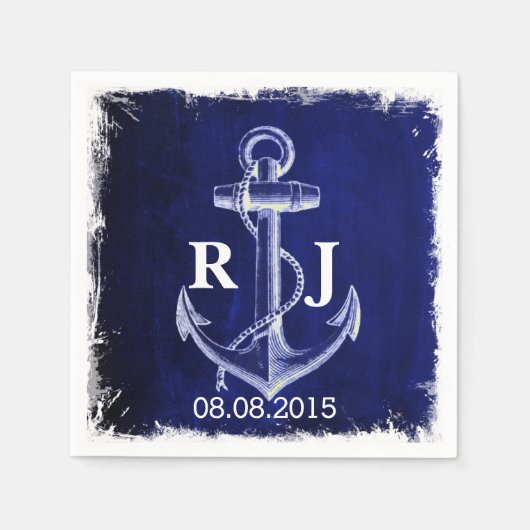 rustieke marine blauw anker nautische bruiloft servetten (Voorkant)