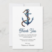Rustieke Marine Blauw Anker Touw Nautische Huwelij Bedankkaart (Voorkant)