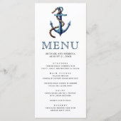 Rustieke Marine Blauw Anker Touw Nautische Huwelij Menu (Voorkant)