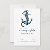 Rustieke Marine Blauw Anker Touw Nautische Huwelij RSVP Kaartje (Voorkant)