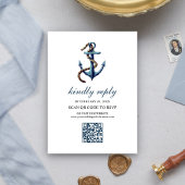 Rustieke Marine Blauw Anker Touw QR Code RSVP Huwe Informatiekaartje