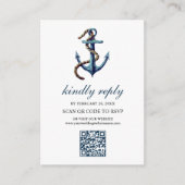 Rustieke Marine Blauw Anker Touw QR Code RSVP Huwe Informatiekaartje (Voorkant)