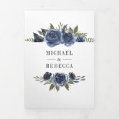 Rustieke Marine Blauw Bloemen Foto Collage Bruilof Drieluik Uitnodiging (Cover)