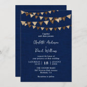 Rustieke Marine Blauw Burlap Bunting Bruiloft Kaart (Voorkant / Achterkant)