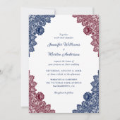 Rustieke Marine Blauw en Bourgondië Bloemen Kant T Kaart (Voorkant)