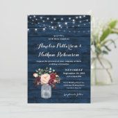 Rustieke Marine Blauw en Bourgondië Blush Bloemen  Kaart (Staand voorkant)