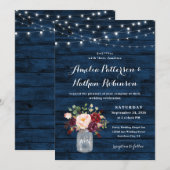 Rustieke Marine Blauw en Bourgondië Blush Bloemen  Kaart (Voorkant / Achterkant)