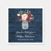 Rustieke Marine Blauw en Bourgondië Blush Bloemen  Servet (Voorkant)