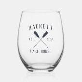 Rustieke marine blauw familienaam Lake House rieme Wijnglas Zonder Voet (Voorkant)