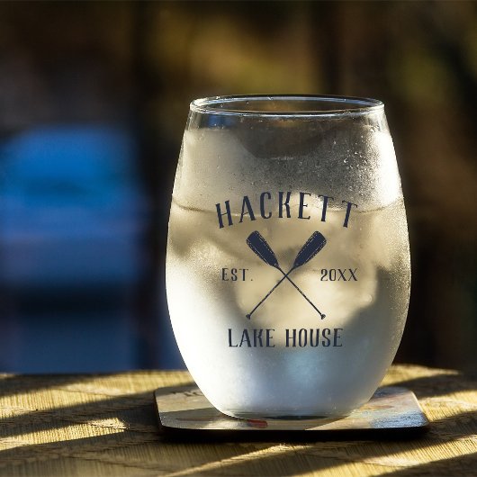 Rustieke marine blauw familienaam Lake House rieme Wijnglas Zonder Voet