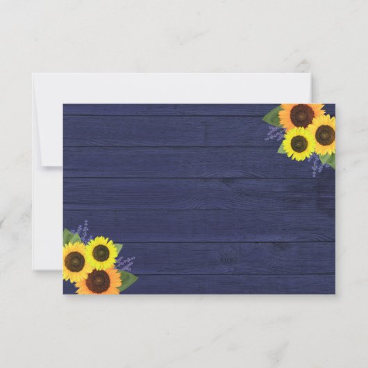 Rustieke Marine Blauw Goud Kant Zonnebloem Bruilof RSVP Kaartje (Achterkant)
