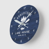Rustieke Marine Blauw Hout Familie Lake House Tree Ronde Klok (Hoek)