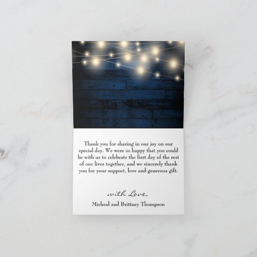 Rustieke Marine Blauw Houten Strijklichten Bedankkaart (Binnen)