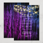 Rustieke Marine Blauw Houten Strijklichten Bruilof Kaart (Voorkant / Achterkant)