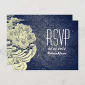 rustieke marine blauw jute kant land bruiloft RSVP Uitnodiging Briefkaart (Voorkant / Achterkant)
