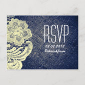 rustieke marine blauw jute kant land bruiloft RSVP Uitnodiging Briefkaart (Voorkant)