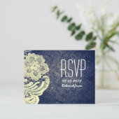 rustieke marine blauw jute kant land bruiloft RSVP Uitnodiging Briefkaart (Staand voorkant)
