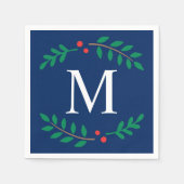 Rustieke Marine Blauw Vakantie Laurel Wreath Monog Servetten (Voorkant)