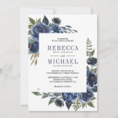 Rustieke Marine Blauwe Bloemen Alles in Een Huweli Kaart (Voorkant)