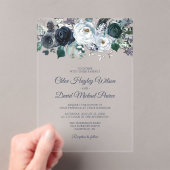 Rustieke Marine Blauwe Bloemen Huwelijk Acryl Uitnodigingen (Insitu (Draagbaar))