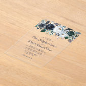 Rustieke Marine Blauwe Bloemen Huwelijk Acryl Uitnodigingen (Laagn)
