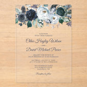 Rustieke Marine Blauwe Bloemen Huwelijk Acryl Uitnodigingen (Voorkant)