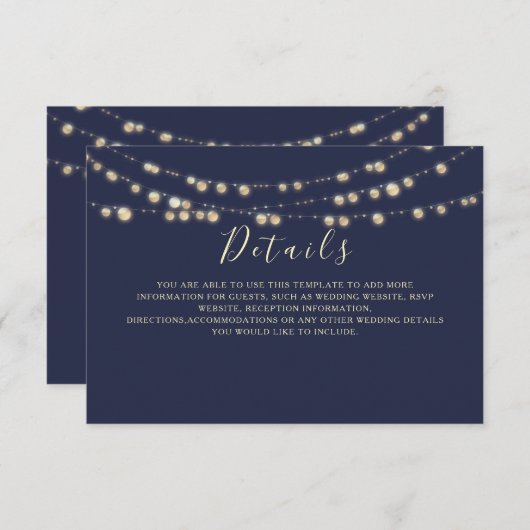 Rustieke Marine Blauwe Bruiloft Details Informatiekaartje (Voorkant / Achterkant)