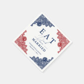 Rustieke Marine Blauwe en Rode Bloemen Kant Trouwe Servet (Hoek)