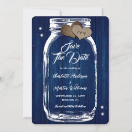 Rustieke Marine Blauwe Mason Jar Wood Wedding Save The Date