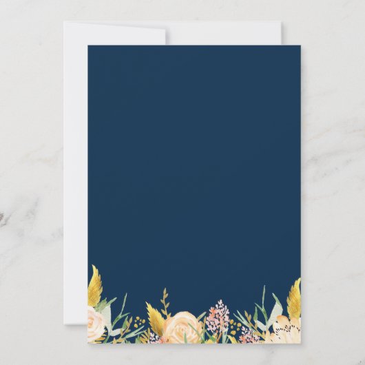 Rustieke marine blauwe perzik pioenrozen boeket br kaart (Achterkant)