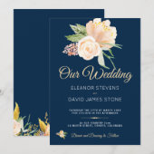 Rustieke marine blauwe perzik pioenrozen boeket br kaart (Voorkant / Achterkant)