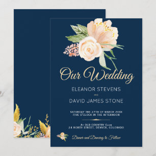 Rustieke marine blauwe perzik pioenrozen boeket br kaart