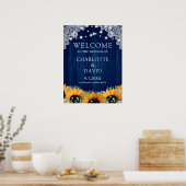 Rustieke Marine Blauwe Schuur Hout Kant Trouwbord Poster (Keuken)