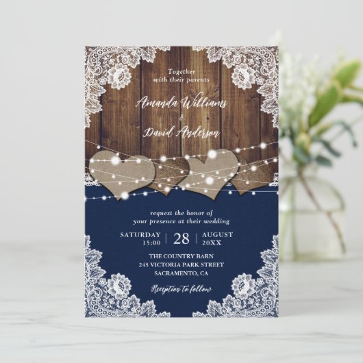 Rustieke Marine Blauwe Schuur Houten Burlap Kant B Kaart (Staand voorkant)