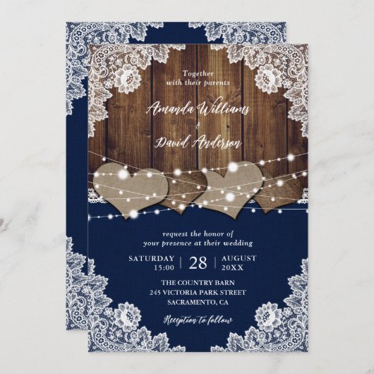 Rustieke Marine Blauwe Schuur Houten Burlap Kant B Kaart (Voorkant / Achterkant)